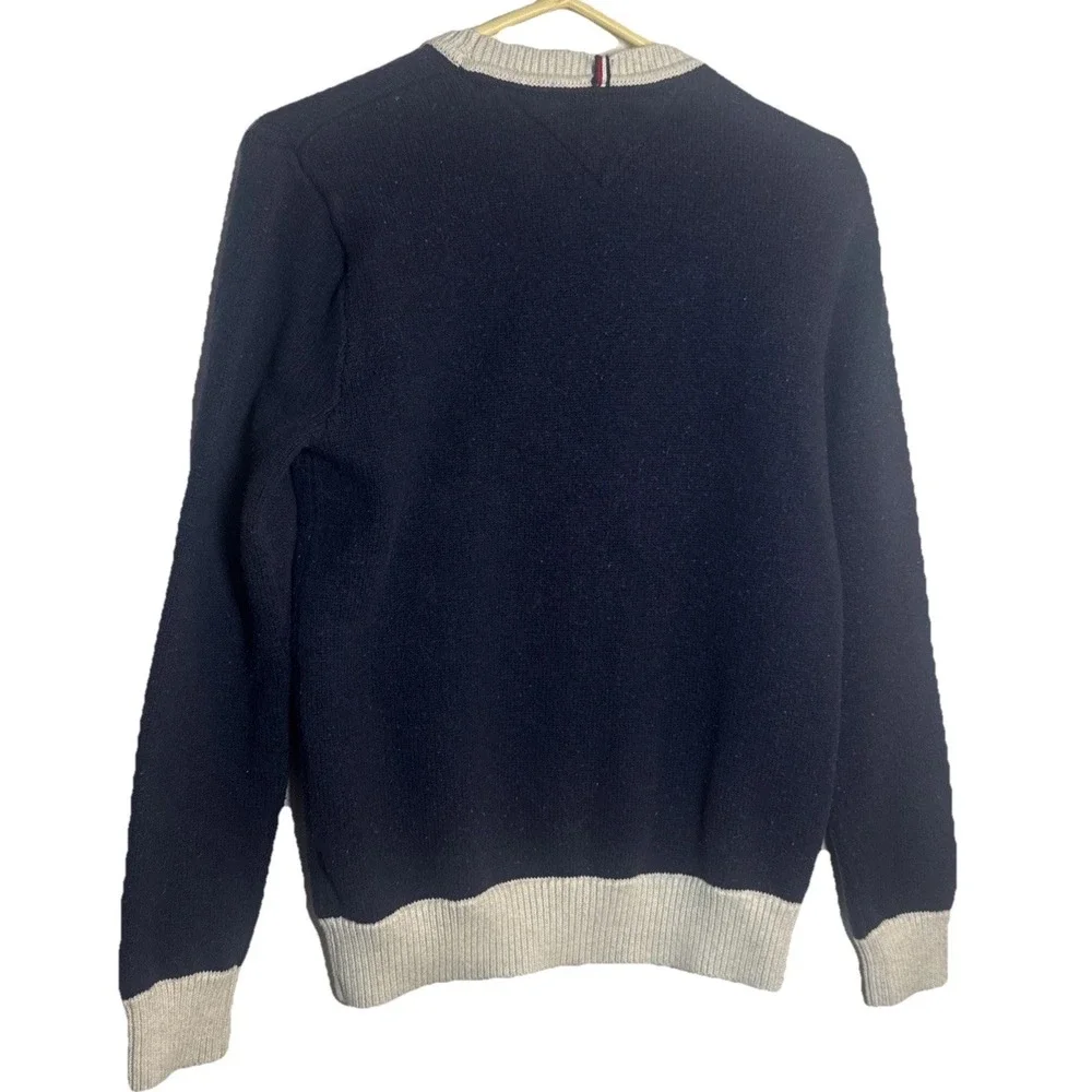 Tommy Hilfiger Men's Small‎ Navy Logo Sweater TH Flag Crewneck Cotton Wool